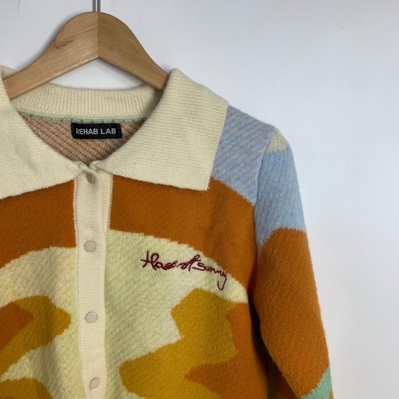 Rehab Lab House of Sunny Style Landscape Cropped Cardigan Sweater OSFM SIze F - Picture 5 of 15